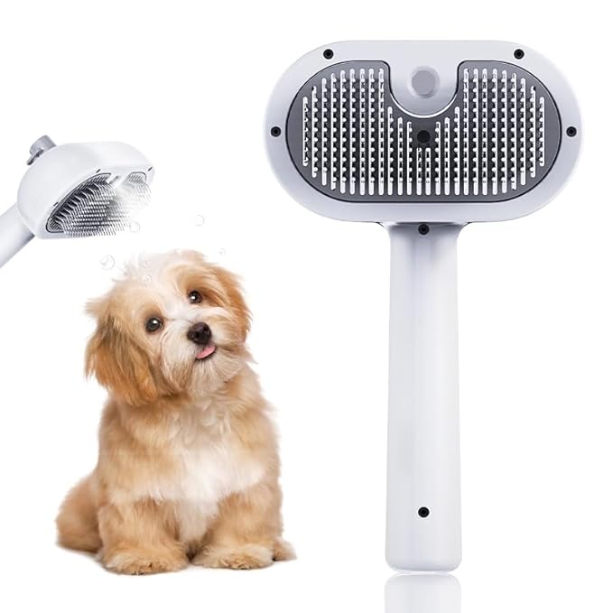 Multipurpose Steam Pet Grooming Brush for Cats and Dogs – Effective Shedding Brush & Comb to Remove Static and Loose Flying Hair. Self-Cleaning Design, Suitable for Both Long and Short Hair Pets (Pink)