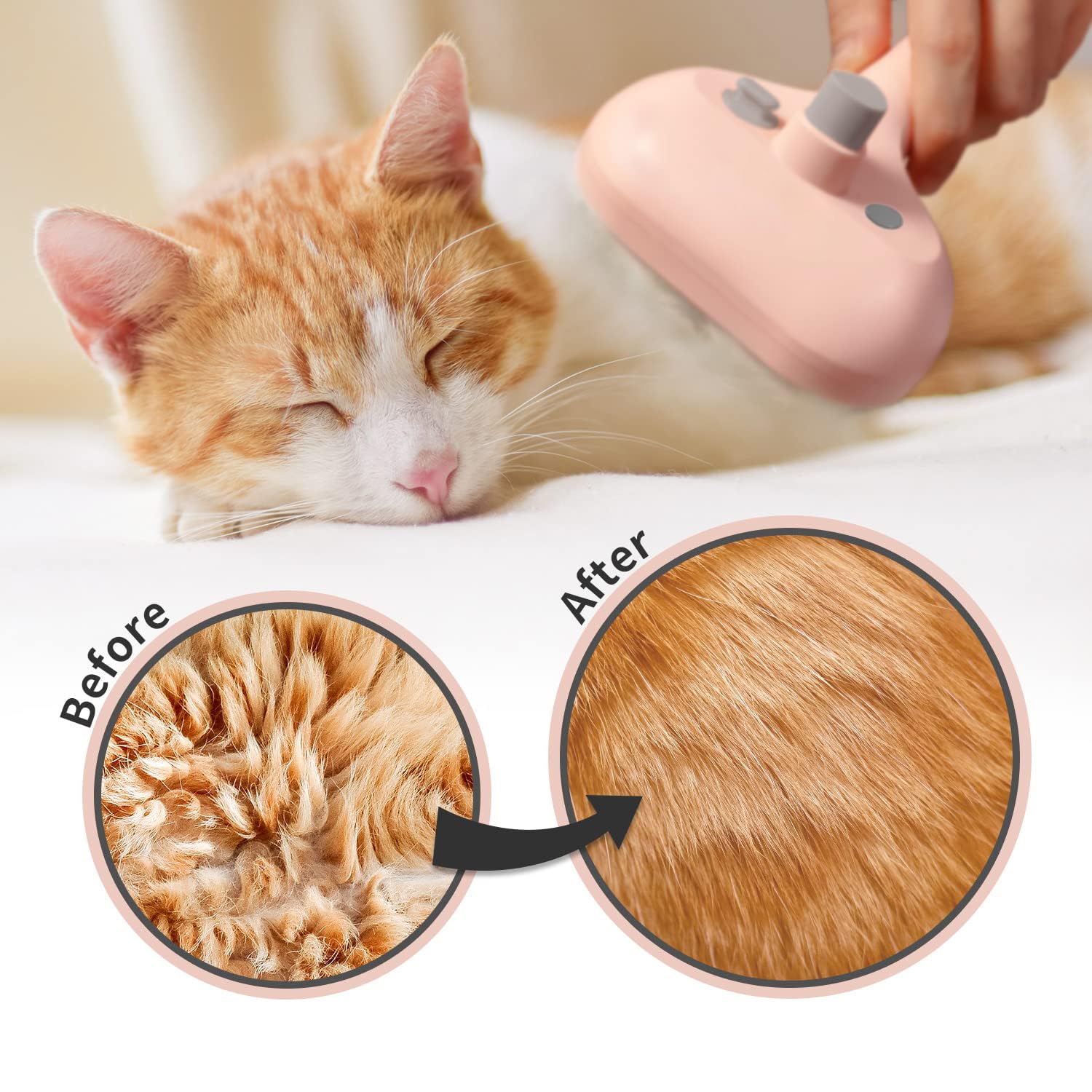 Multipurpose Steam Pet Grooming Brush for Cats and Dogs – Effective Shedding Brush & Comb to Remove Static and Loose Flying Hair. Self-Cleaning Design, Suitable for Both Long and Short Hair Pets (Pink)